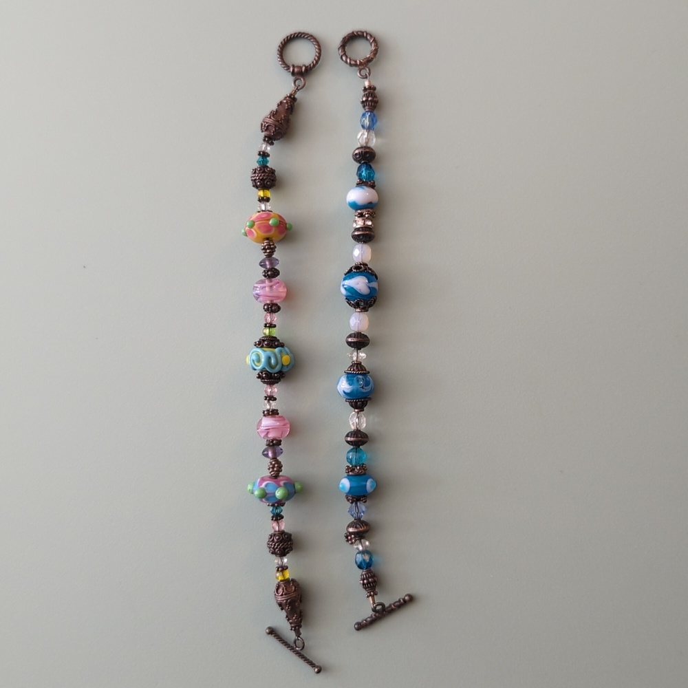 Hand blown glass beads, beaded bracelet...